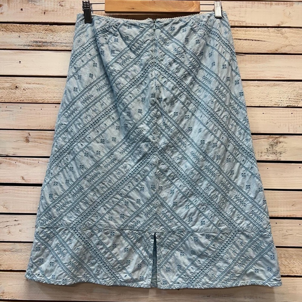 Abercrombie & Fitch Blue Eyelet Midi Skirt Boho Prairie Y2K Size 4 - Picture 5 of 8